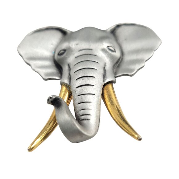 Vtg Signed JJ Elephant Brooch Pin Silver & Gold Tone Jonette Statement Safari - Picture 7 of 12